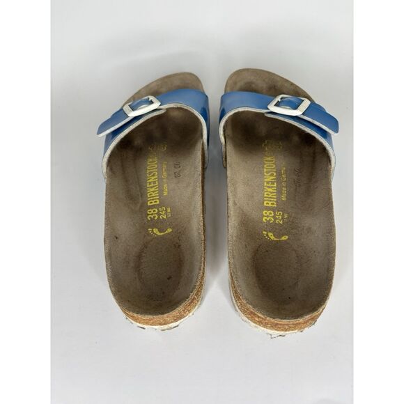 Birkenstock Madrid Blue Patent Leather Slides Sandals Women Sz 38EU/7-7.5M US - Picture 5 of 13